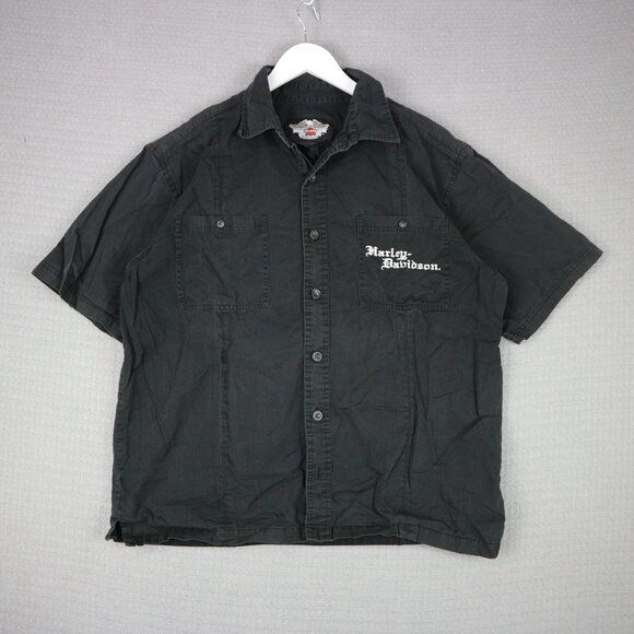 Harley Davidson Washed Black Graphic Button Up Mens Large - Picture 2 of 7